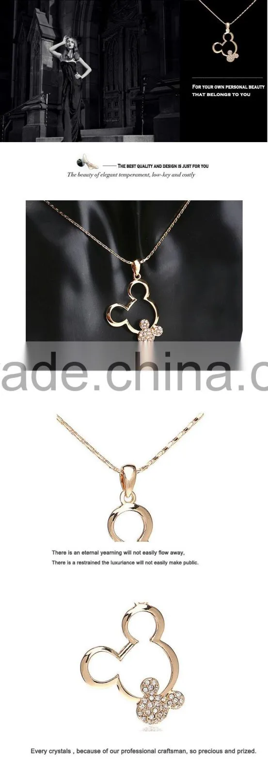 18k Austrian Crystal Mickey Mouse Pendant Necklace