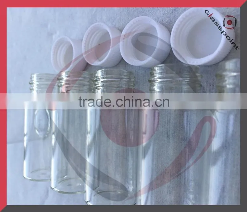 Clear tube bottle, sample vials, glass bottles for sample testing with plastic cap