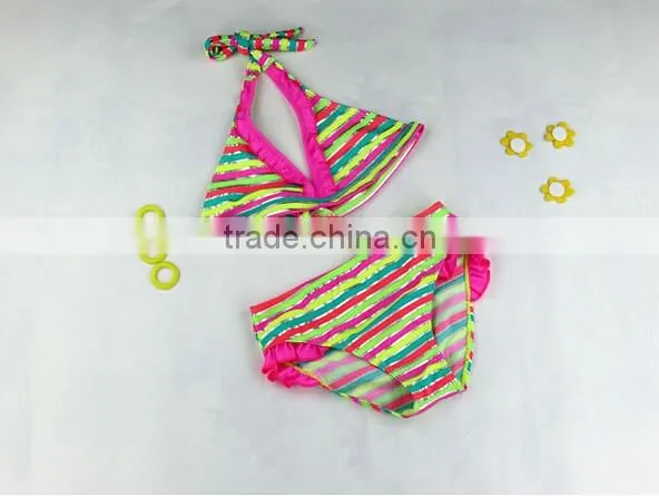 2016 Brand Baby Blue Strings Girls Swimsuit Print Bikini