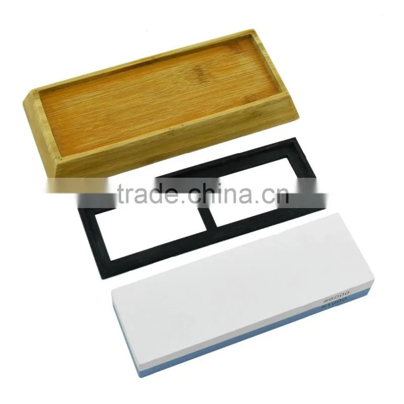 Anti-Slip Bamboo Base Double Sided White Corundum Knife Whetstone Sharpening Stone