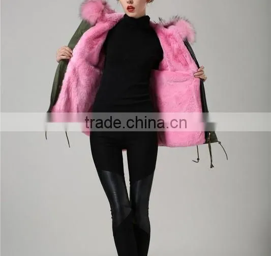 women casual bomber jacket with raccoon fur hooded parka for lady