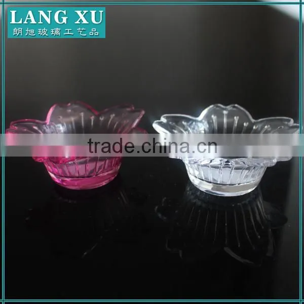 clear flower shape tealight glass candle holder for wedding
