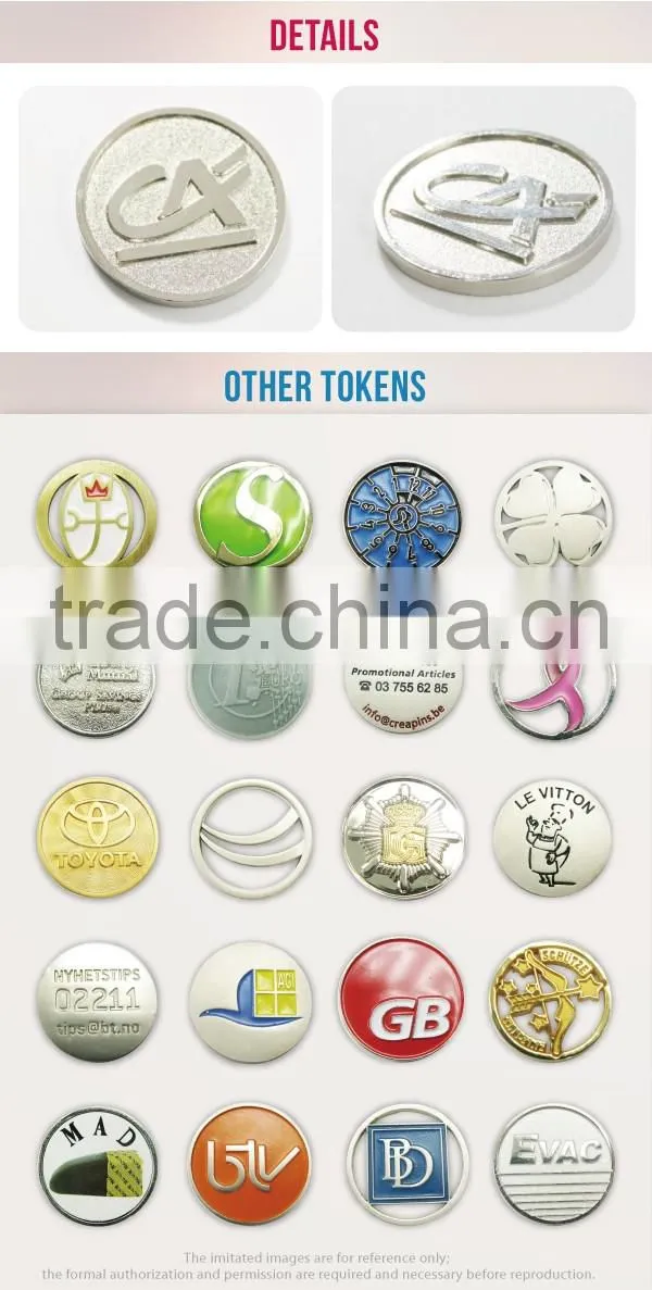 Customized supermarket trolley coin metal pound euro token