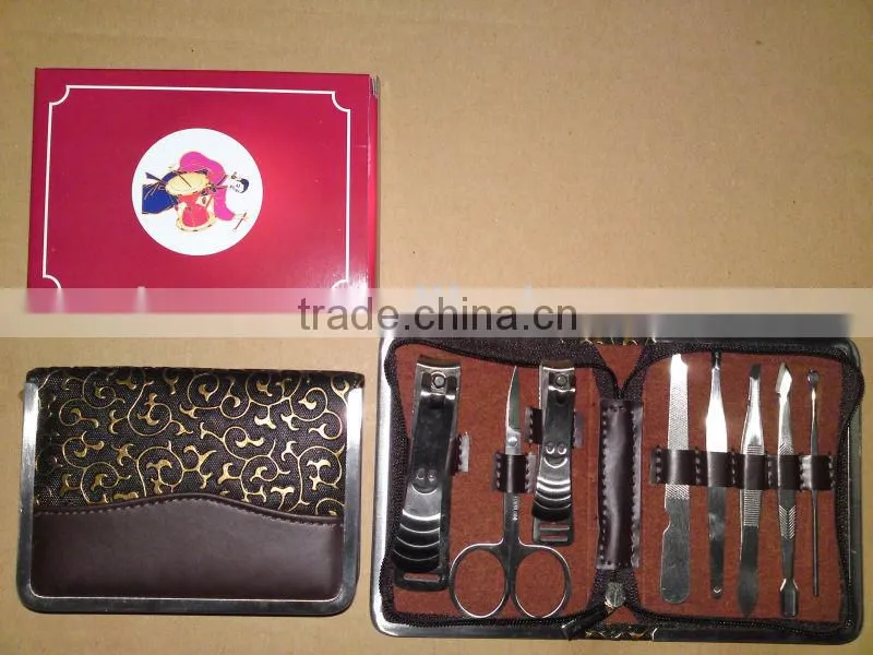 MRT-021 8pcs PU bag with colored box stainless steel sewing manicure set
