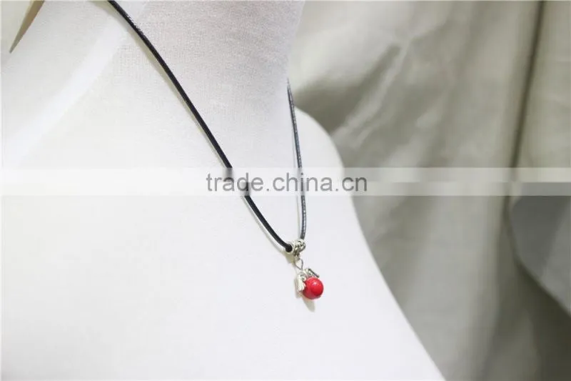 Vintage Antiqued Silver Wings Red Bead w/ Black String Pendant Necklace2016 Fashion Style Wholesale