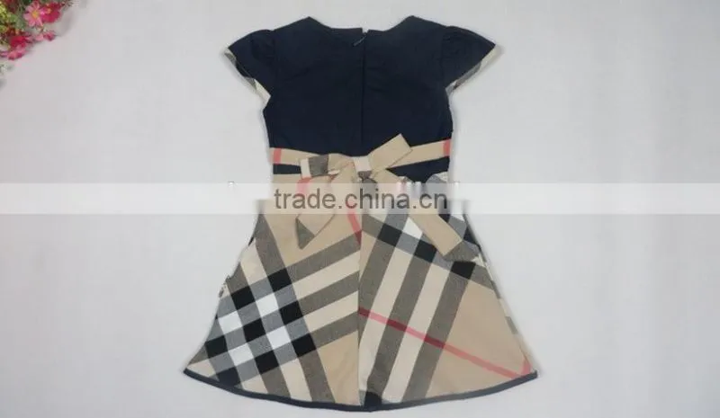 2016 summer Baby Girls grid dresswith short sleeves