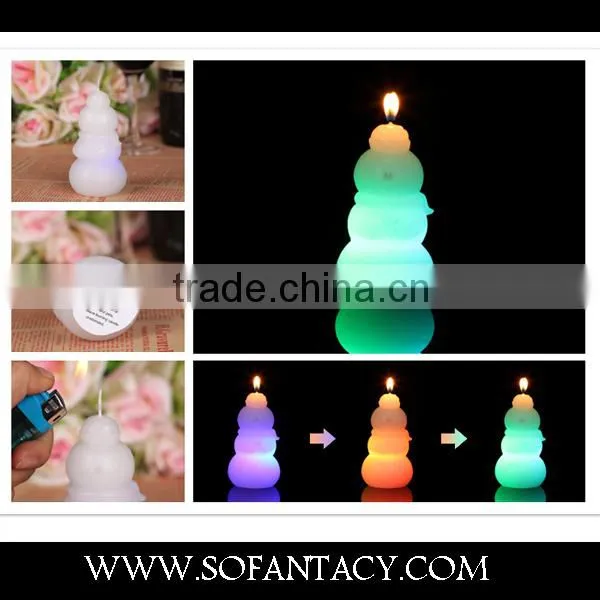 snowman shape paraffin wax led candle.colour changing led wax candle wedding decoration