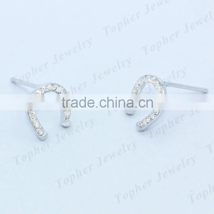 Special design 925 sterling silver jewellery white stone stud earrings