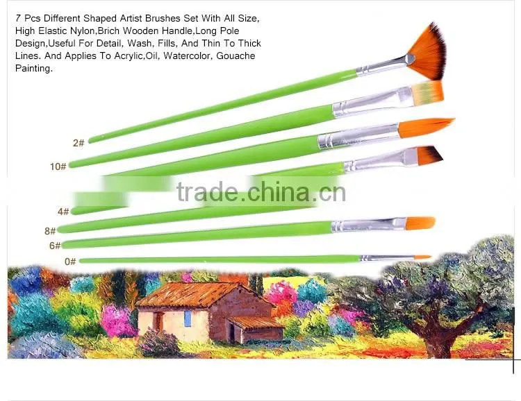 Small Wholesale Premium Green Handle Face Paint Brush, 7 Pcs Artist Nylon Face Painting Brush set