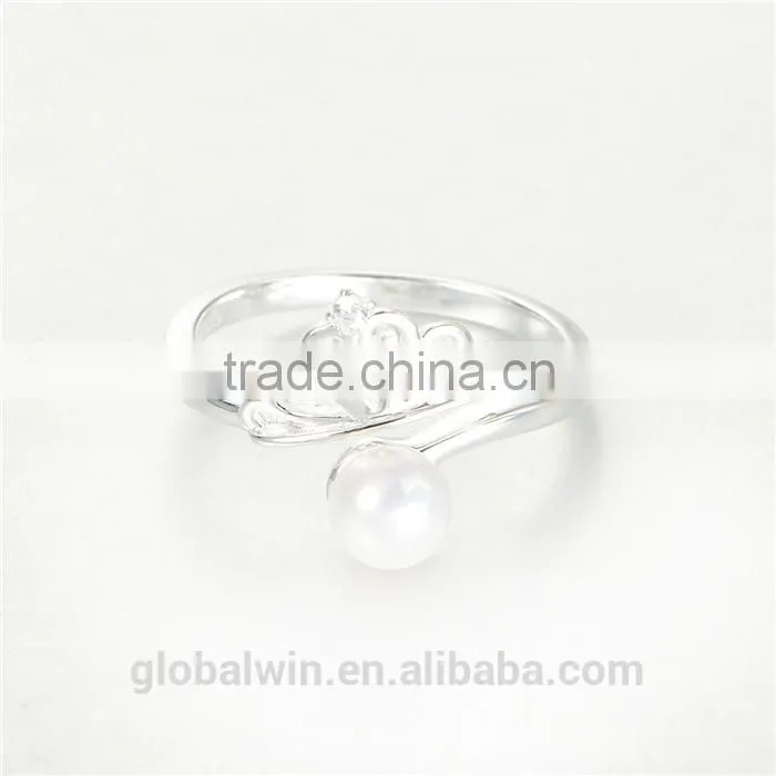 S925 Sterling Silver Princess Pearl Crown Open Rings