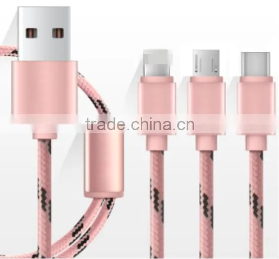 fashionable 3 in 1 cable USB cable with braid charging cable