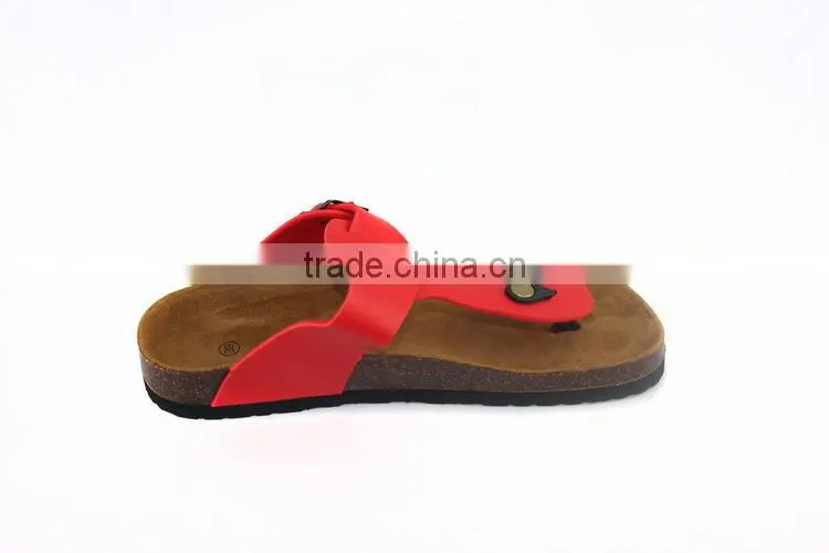 2015 red flip-flops cork outsole lady leather sandal shoes