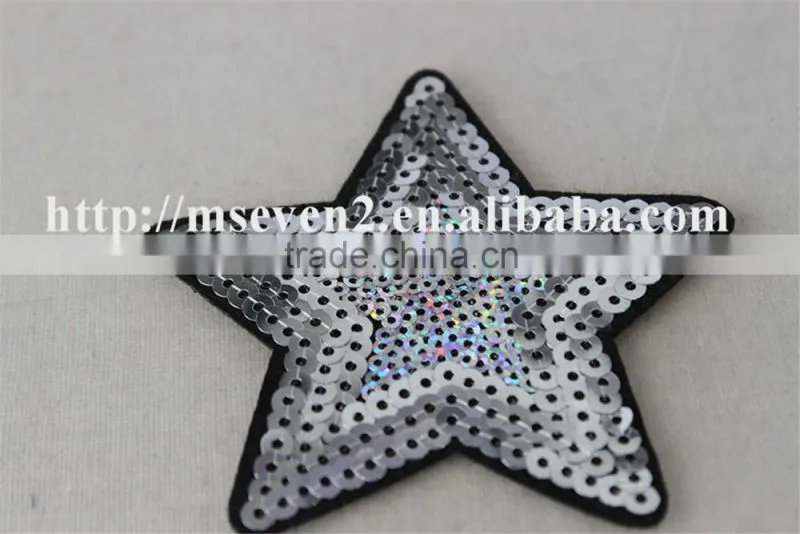 new fashion white color custom star design sequin applique star pattern embroidery patch for jeans