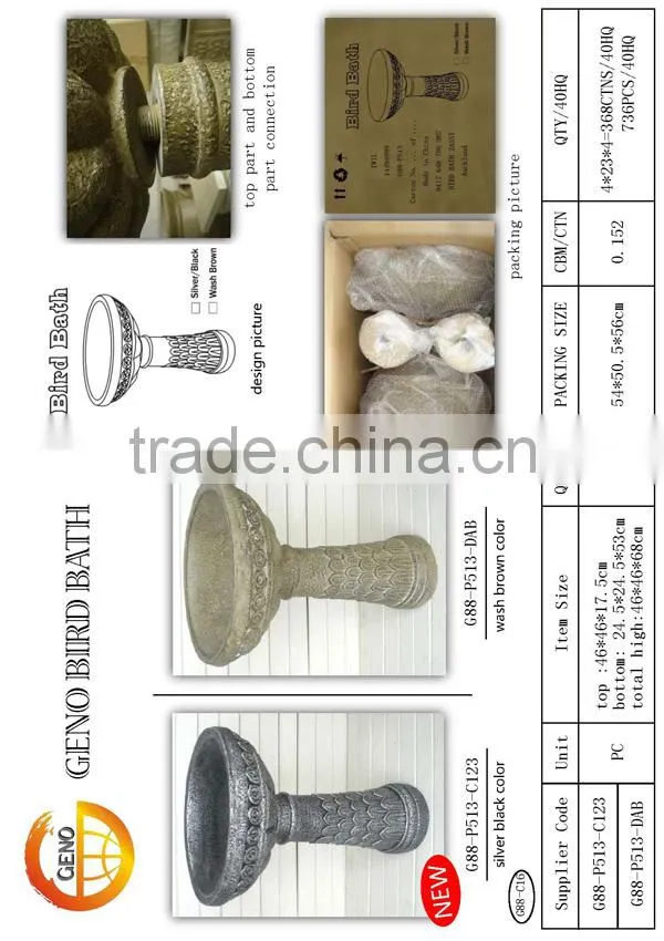 Garden bird bath fiber stone bird bath for sale