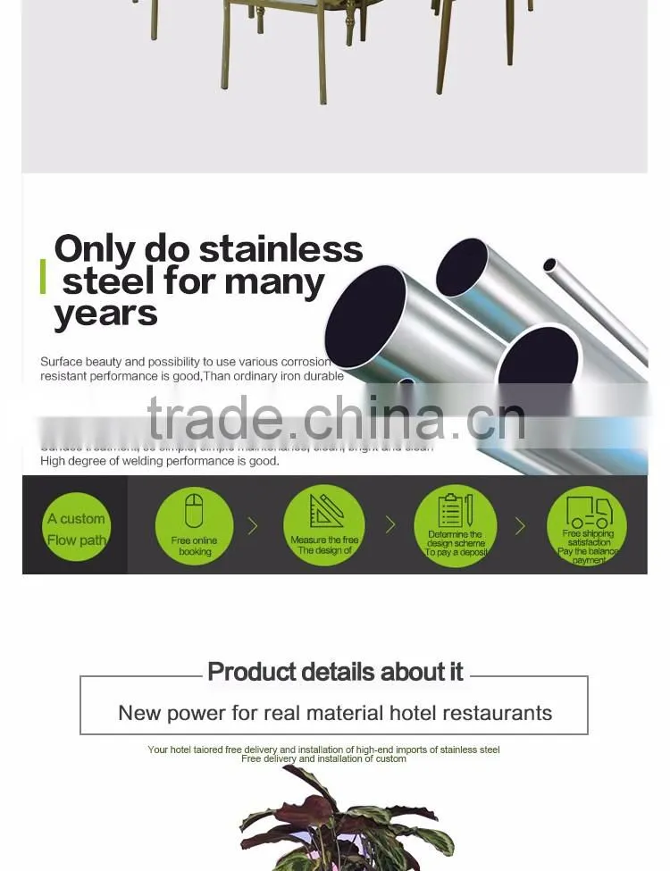 Foshan furniture stainless steel with glass top table for dining hotel