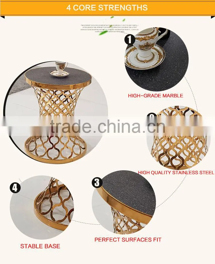 D404 Home Furniture Round Marble Rose Gold Side Table