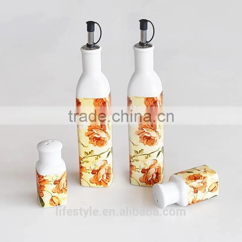 Ceramic Sell Oil & Vinegar Set,Stoneware With Decal