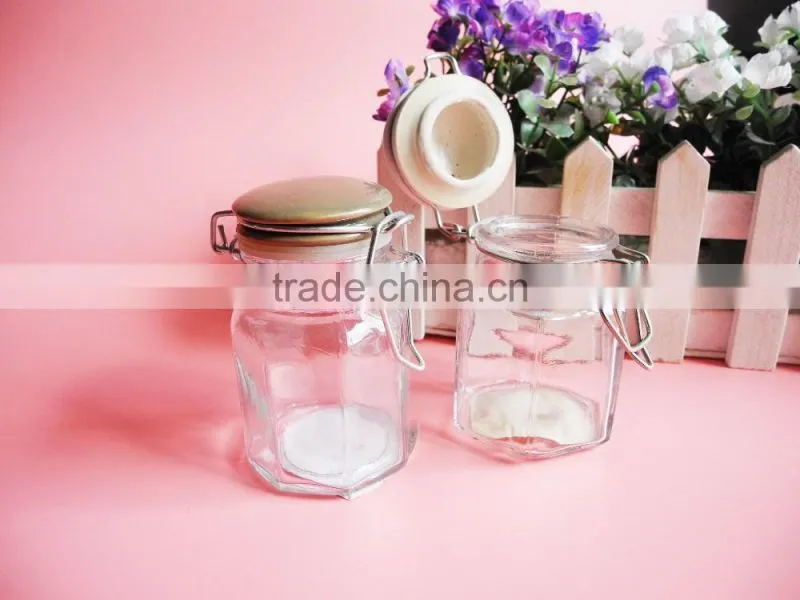 Mini hexagonal glass jar with clip top