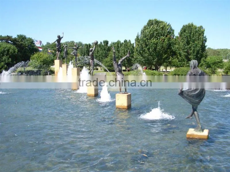 playing children water fountain