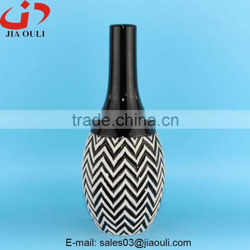 Matte grey Ceramic Vase with Embossed Wave Design