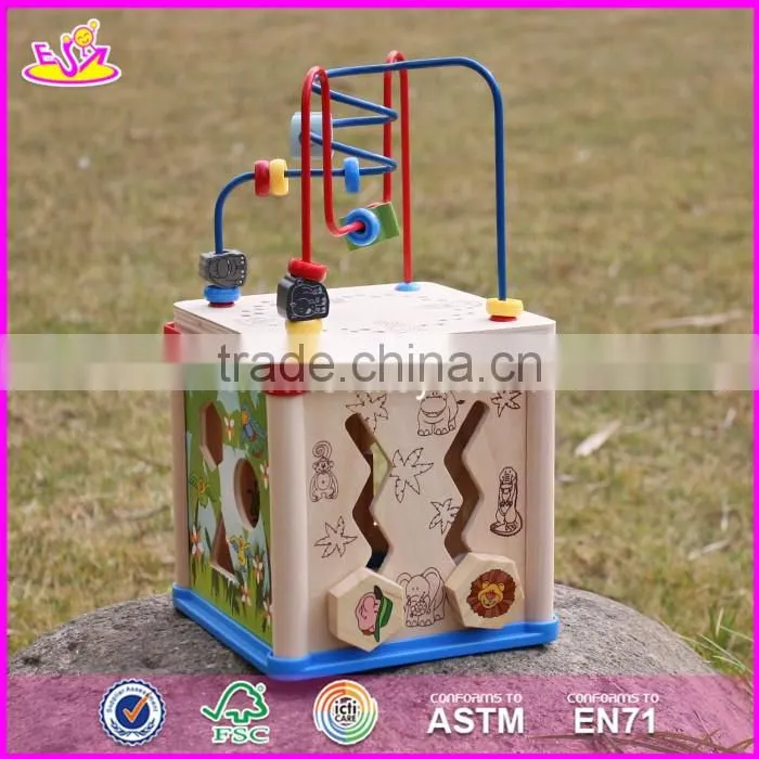 2017 New design children educational mini wooden activity cube for toddlers W11B132