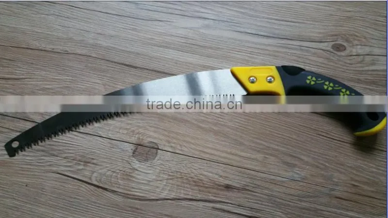 high tree cut curve pruning saw with steel and rubebr handle
