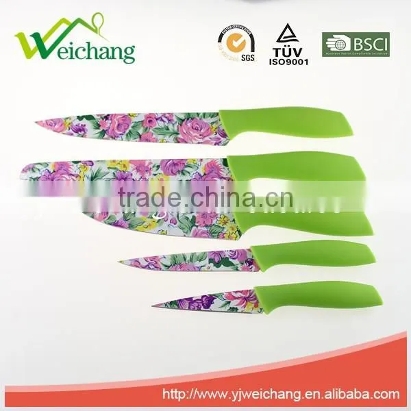 WCK609 5 pcs set Kitchen Knives artwork painting blade PP handle , hot sale