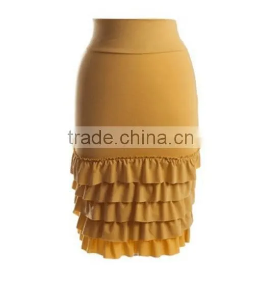 Tiered Skirt Extender For Western Mature Women Clothing Mustard Plain Solid Elastic Waist Fashion Extender