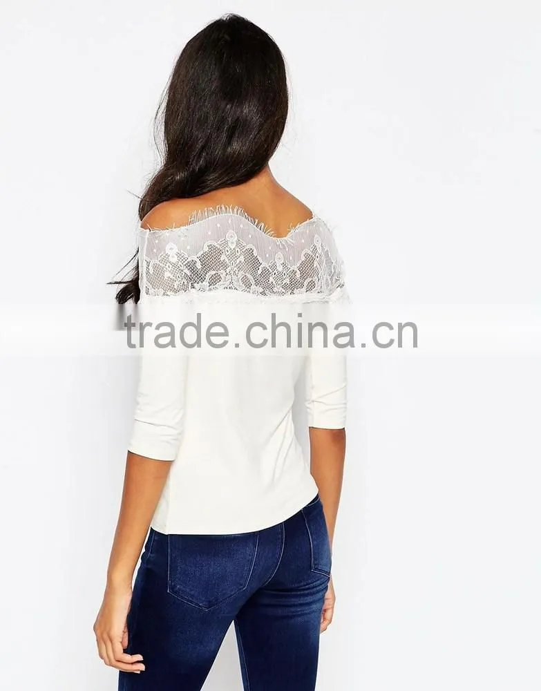China factory OEM ODM 2015 new fashion customized Top and blouse With Lace Off Shoulder
