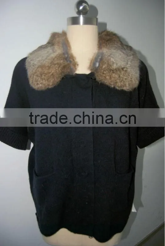 Elegante cardigan full zip fox fur collar
