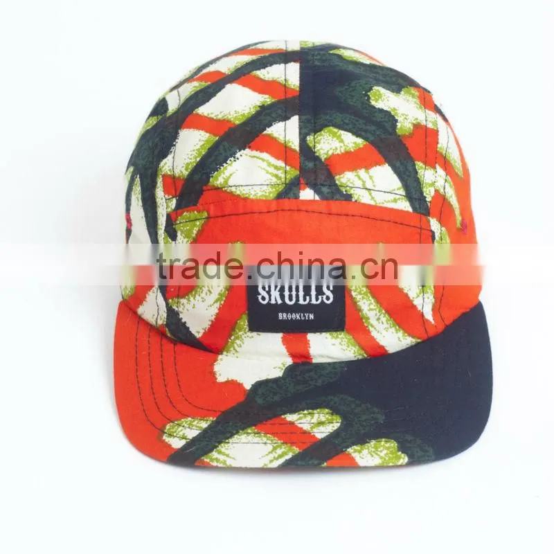 Cap factory with small order floral cheap custom fashion 5 panel hat print pattern