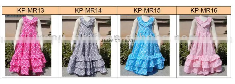 2014 Wholesale baby girls new design dresswear model ruffle Chevron Printed Woven Dress