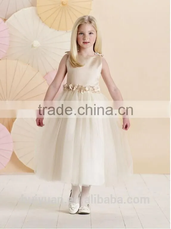 light pink satin fashion flower girl wedding dress