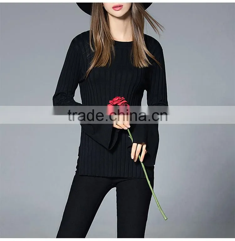 Maxnegio new fashion Lotus leaf sleeves korean style woolen sweater designs for ladies