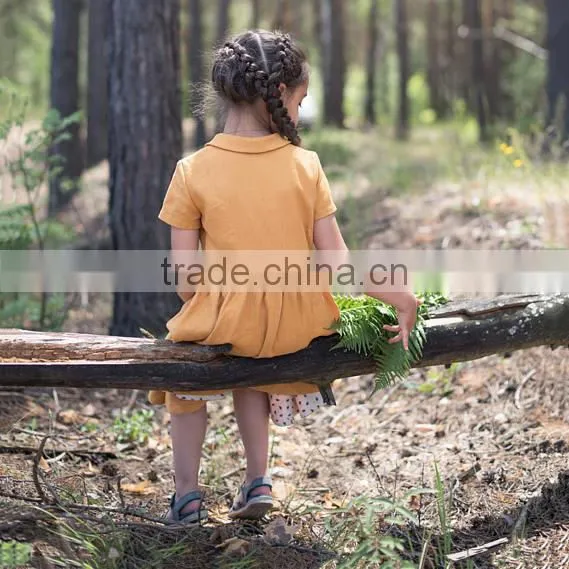Classic Peter Pen Collar Mustard Linen Girl Child Dress Doild Kid Dress