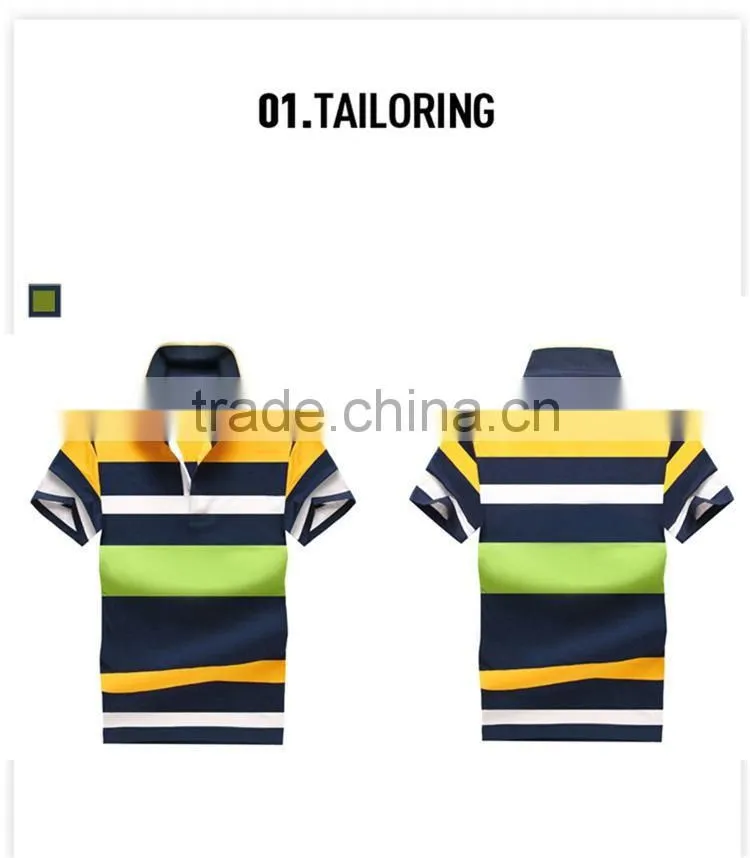 Wholesale Custom Polo T shirt 2016 New Design Cotton Short Casual Striped Slim Contrast Color Men's Polo Shirt