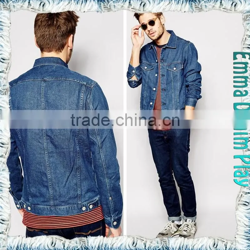 2016 Silver Button Blue Denim Males Classic Biker Style Jacket Top Customized Design