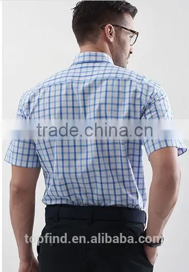 2014 new design slim fit plaids short shirts for Mid Adult Men