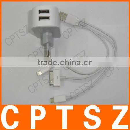 2in1 charger USB power adapter,charge for ipad/iphone/samsung