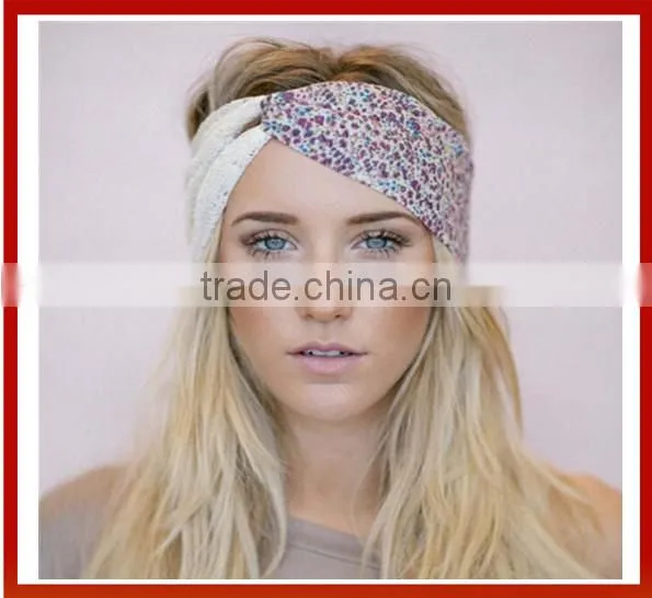 Lovely Printing Bow Cross Wide Headband/Women Boho Bohemian Party Cross Cotton Floral Flower Hair Headband