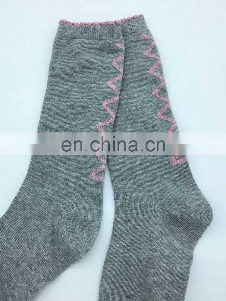 2017 best kids shiny cheveron lurex cotton socks girls school socks