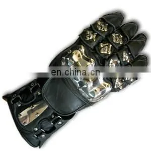 Top quality genuine cow hide leather full Motorbike protection racing gloves.