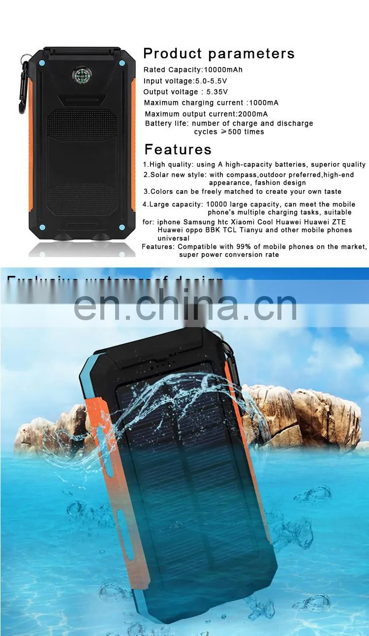 Solar power bank 8000mah light solar power charger LED Screen Display recharge battery power charger