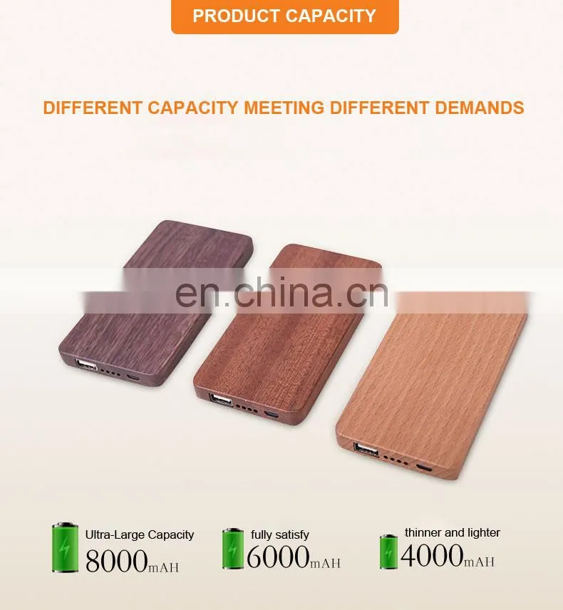 2020 walnut wooden mobile phone power bank charger 8000mah wood mobile power bank portable charger
