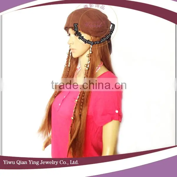 ladys brown hats with hair attached