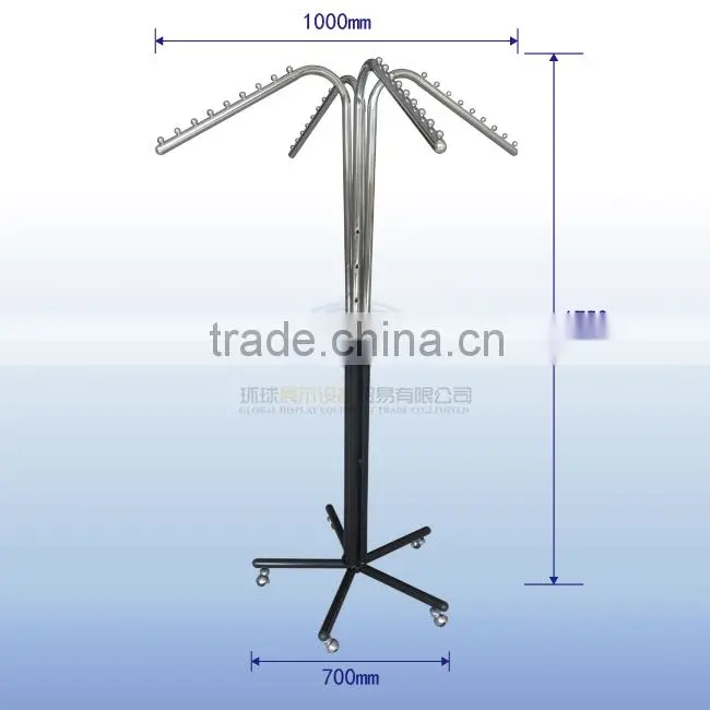 Good quality 4 arms chrome store display stand with 5 wheels