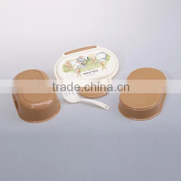 2-layer rectangle microwave plastic lunch box with spoon