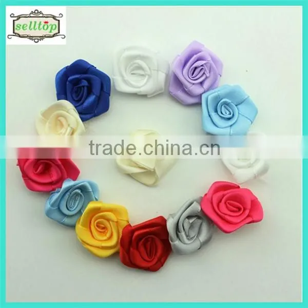 Cheaper hot sale mini 2cm satin fabric flowers for wedding dresses