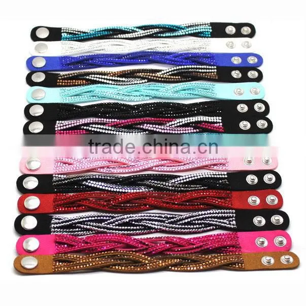 hot sale women rhinestone hard leather bangle bracelet