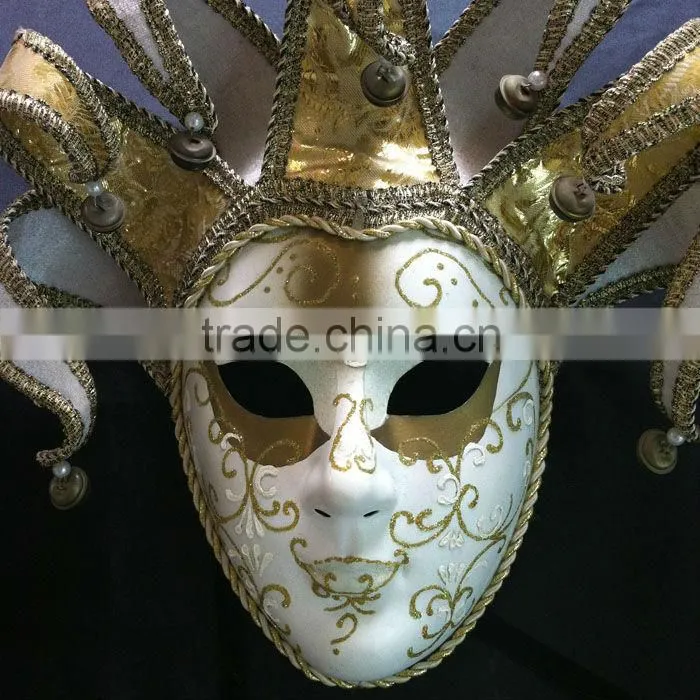 White Mask With Gold Powder And Bell Attached